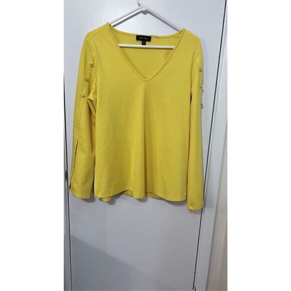 Melissa Paige Women's V-Neck Long Sleeve Casual Top Blouse Yellow Size Medium - Picture 3 of 10